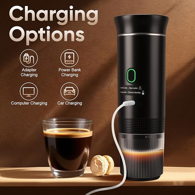 Gugxiom Portable Electric Espresso Machine, 3-in-1 Travel Coffee Maker with Self-Heating, Portable Coffee Maker for Travel, Car Espresso Maker Compatible with Ground Coffee & Capsule