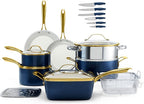 Gotham Steel 20pcs Pots and Pans Set Non Stick Ceramic Cookware Set with Deep Frying Pan Set & 6pc Knife Set, Improved Ti-Cerama Coating Made without PFOA PFOS Lasts 2x Longer, Oven & Dishwasher Safe