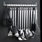 Kyraton Kitchen Utensil Rail Organizer - Wall Mounted Gourmet Rack With 14 Hooks for Hanging Knives, Mugs, Spatulas, Pots and Utensils
