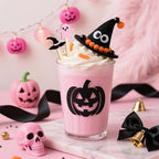 JarThenaAMCS 120Pcs Halloween Coffee Stirrers Disposable Pink Black Ghost Bat Cat Pumpkin Stir Sticks Wooden Drink Stirrer for Hot Chocolate Milkshake Restaurant Home Office