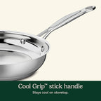 Cuisinart 10-Inch Open Skillet, Stainless Steel Skillet Large Kitchen Pan, Dishwasher Safe, Compatible with Induction, Electric, Gas Cooktops, Oven Safe Saucepan, Cool Grip Handles