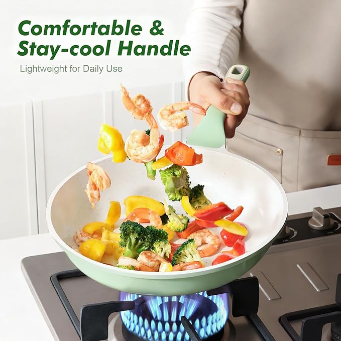 SENSARTE Nonstick Ceramic Frying Pan 12.5-Inch, Healthy Non Toxic Skillet, Induction Compatible Omelet Pan with Heat Resistant Handle, PFAS-Free, Mint Green