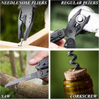 RoverTac Multitool Pocket Knife Tactical Camping Survival Knife Gifts for Men Dad Husband 18 in 1 Multi Tool Knife Pliers Scissors Saw Corkscrew 9-Pack Screwdrivers with Safety Lock and Nylon Sheath