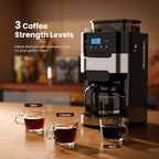 Kismile 10-Cup Digital Drip Coffee Maker with Built-In Grinder, Programmable, 12H Timer, Keep-Warm Function, Customizable Strength & Grind Size, Coffee Machines with Smart LED Touchscreen