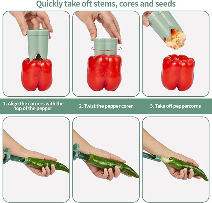 Pepper Seed Corers Remover, 3 Pack Fruit Pepper Corer Remover 2 in 1 Bell Pepper Corer Seed Remover Tool, Pepper Deseeder Bell Pepper Corers Tool Pepper Cutter for Vegetables
