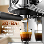 Kndko Espresso Machine, 20 Bar Espresso Maker with Milk Frother Steam Wand, with 45 OZ Removable Water Tank, Latte & Cappuccino Machine for Home, Office, Stainless Steel Color