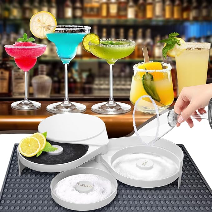 1Pc White 3 Tier Bar Glass Rimmer with Sponge for Cocktails and Margarita Mixing,Salt and Sugar Container,Seasoning Box,Bartender Tool for Bar,Pub Party and Reception (1)
