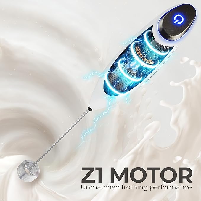 Zulay Kitchen Patented Tornado Triple Whisk Milk Frother with 4 Duracell Batteries – Handheld Foam Maker for Coffee, Lattes, Matcha & Hot Chocolate – Rich, Creamy Froth in Seconds - White & Black