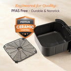 Cosori 9-in-1 TurboBlaze Air Fryer 6 Qt, PFAS-Free Ceramic Coating, 90°–450°F, Precise Heating for Even Results, Air Fry, Roast, Bake, Broil, Dry, Frozen, Proof, Reheat, Keep Warm, 120V, Dark Gray