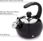 Farberware Luna Water Kettle, Whistling Tea Pot, Works For All Stovetops, Porcelain Enamel on Carbon Steel, BPA-Free, Rust-Proof, Stay Cool Handle, 2.5qt (10 Cups) Capacity (Black)