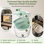 Large 5.2 Qt Glass Salad Spinner Vegetable Dryer with Drain Microwave Safe Dishwasher Safe with Transparent Lid Crank Handle Quick Spin Greens Washer for Lettuce Herbs Fruits