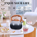 GGC Tea Kettle for Stove Top, 3.1QT/3L Whistling Tea Kettles for Boiling Water Coffee or Milk, Grey&Black Gradient kettle Pot with Wood Parttern Handle, Stainless Steel Pot for Home and Kitchen
