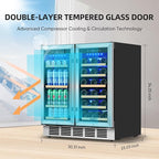 Wine and Beverage Refrigerator 30 Inch, Beverage Fridge Dual Zone with Upgraded Cooling, Wine Beverage Cooler Built-in or Freestanding, 30 Bottles and 110 Cans Large Capacity