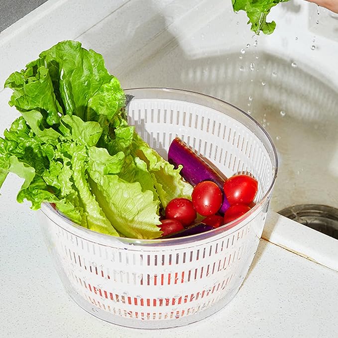 Vegetables Washer Dryer,4L Large Capacity Fruit Vegetable Strainer Spinner,USB Electric Salad Lettuce Spinner,Automatic Compact Salad Cleaner and Dryer for Home Kitchen(White)