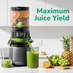 Canoly C16 Cold Press Juicer, 6" Extra Wide Feed Chute, 3-IN-1 Strainers (Juice & Sorbet & Nut Milk), Powerful AC Brushless Motor, Self Precut System, Juicer Machines with BPA-Free (Space Gray)