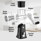 Zulay Kitchen Rotary Cheese Grater 5 Blade Cheese Shredder - Manual Hand Crank Cheese Grater With Reinforced Suction & 5 Interchangeable Drums - Easy to Use, Vegetable Chopper Round Mandoline Slicer