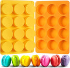 2 Pcs Oreo Chocolate Cookie Silicone Molds, 12-Cavity Round Silicone Mold, Baking Mold for Oreo, Chocolate, Cookie, Candy, Mini Cake, Jelly (Orange + Yellow)