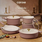 CAROTE Ceramic Cookware Set, Pots and Pans Set Non stick, 14-Piece Induction Cookware, Non toxic Healthy Non Stick Kitchen Cooking Set, with Frying Pans Set,Large Capacity Soup Pot