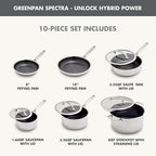 GreenPan Spectra 10 Piece Cookware Set,Hybrid Tri-Ply Stainless Steel, PFAS-Free Ceramic Nonstick Textured Cooking Surface,Induction Pots & Pans with Lids, Dishwasher Safe,Oven & Broiler Temp to 850˚F
