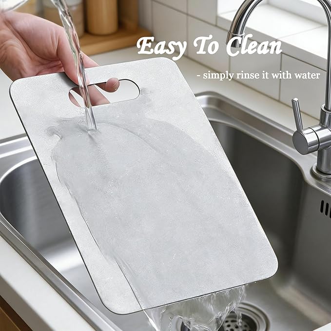 100% Pure Titanium Cutting Board Set of 2, Double-Sided Titanium Cutting Boards for Kitchen Dishwasher Safe, Camping Metal Charcuterie Chopping Board Mat for Meat, Fruit & Cheese (L+XL)