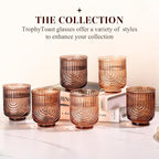 Venus Vintage Drinking Glasses Set of 6-15oz Hand-Blown Highball Ribbed Glassware, Arch Design Cocktail Glasses for Whiskey Water Beverages Ice Coffee Juice Milk