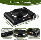 Cusimax Hot Plate,1500W Hot Plate Electric with 7.4″Cast Iron Countertop Single Burner,Electric Stove Top Burner for Cooking,Temperature Controls,Black