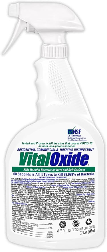 Vital Oxide Disinfectant, Deodorizer, Cleaner, Food-Contact Sanitizer, Virucide – (EPA registration #82972-1) – Kills Mold & Mildew, Eliminates Odors-32 Oz