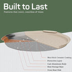 Non-Stick Pizza Pan with Silicone Handle 1 Pack, 13 Inch Round Carbon Steel Tray with Perforated Holes, Dishwasher & Oven Safe Up To 450°F, PFOAPFOSPTFE Free, Durable Nonstick White Marble Coating