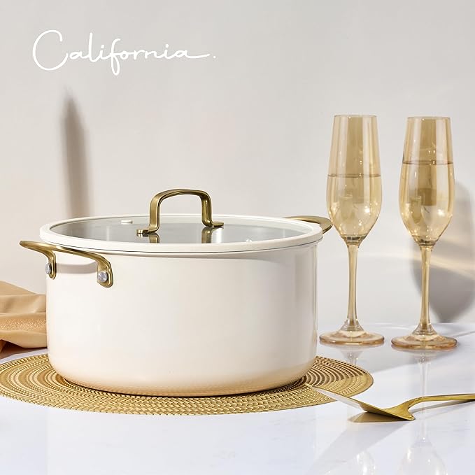 CAROTE 8QT Full Clad Tri Ply Stainless Steel Stock Pot with Lid, Kitchen Stockpot Soup Pot, Outer Ceramic Layer, Even Heating, All Stoves Compatible, Oven & Dishwasher Safe, Stay Cool Handle, White