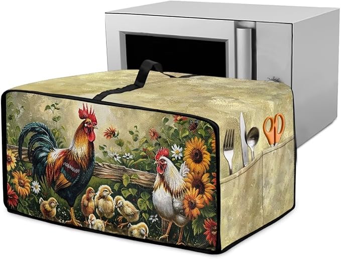 Rooster Sunflower Print Toaster Oven Dust-proof Cover Heat-Resistant Kitchen Small Appliance Air Fryer Covers Universal Washable Microwave Oven Covers (Medium-16.1 * 19.71 * 10 inches)