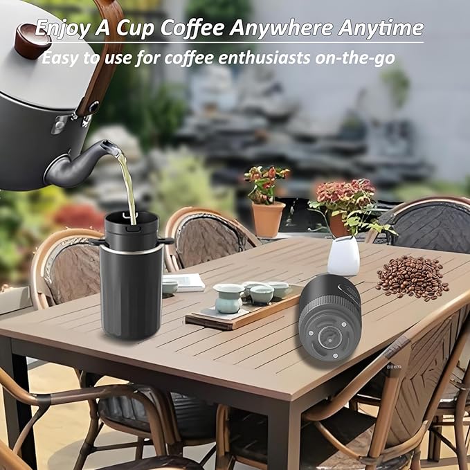 Portable Electric Coffee Grinder and Brewing Kit, Rechargeable, Conical Burr Coffee Grinder with Filter, 32g Capacity & 320 ml Coffee Cup for Camping, Travel, Office, Espresso, Pour Over, etc (Black)