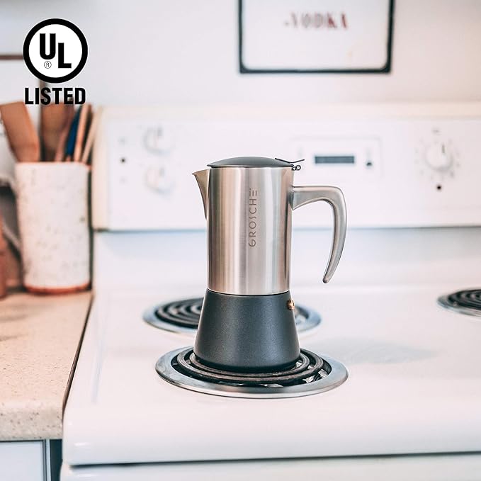 GROSCHE Milano Steel | 6 Espresso Cup | Stovetop Espresso Maker: Stainless Steel Moka Pot for Greca, Induction, Electric & Gas Stoves | Dishwasher Safe Stovetop Espresso Maker Moka Pot