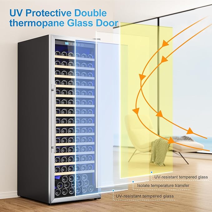 158 Bottle Wine Fridge, 24 Inch Wine Cooler Refrigerator Freestanding with Professional Temperature Control System, Suitable for Mixed Bottle Sizes, Low Noise Operation (14.37cu.ft)
