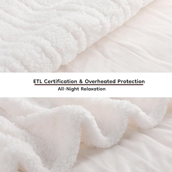 Electric Heated Blanket Throw Size - 50"x60", Soft Flannel Heating Blanket, 4 Heating Levels, 3 H Auto Shut Off, Breathable Warm and Washable for Sofa, White