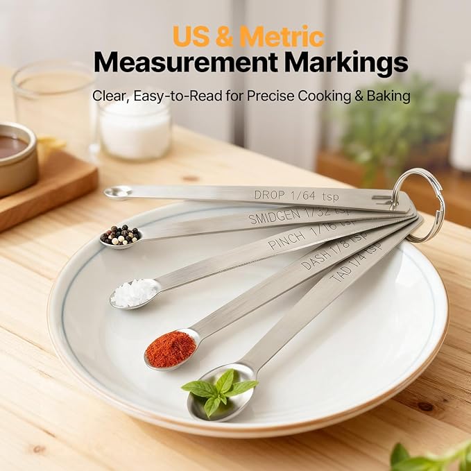 Mini Measuring Spoons Set, 18/8 Stainless Steel Teaspoon for Cooking and Baking, Suitable for Small Amount of Dry or Liquid Ingredients and Spices