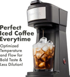 Elite Gourmet HyperChiller EHC210N Iced/Hot Coffee Maker, K-Cup or Coffee Grounds, 8, 10 or 12oz Pours, Removable K-Cup Holder and Reusable Mesh Filter, Drip tray, Black/Stainless-Steel
