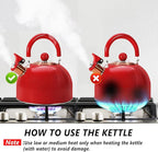 Tea Kettle,Whistling Tea Kettle Stovetop 2.6 Quart, Tea Pots for Stove Top Food Grade Stainless Steel,Wood Pattern Handle,Christmas Gift(Red),With Anti Scald Towel