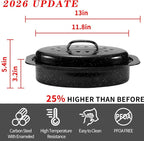13” Granite Roasting Pan,Enameled Oval Roasting Pan with Domed Lid, Oval Turkey Roaster Pot, Broiler Pan Great - For Roasted Turkey, Chicken, Lamb, Vegetables 2026 Update