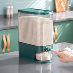 Sooyee Clear Rice Dispenser, Large Grain Container Storage with Lid Measuring Cylinder Moisture Proof Household Cereal Dispenser Bucket for Kitchen Soybean Corn,Clear and Green