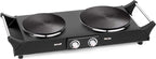 Techwood ES-3203 Hot Plate Electric Double Burner 1800W for Cooking with Adjustable Temperature & Stay Cool Handles, Black Stainless Steel, Compatible for All Cookwares