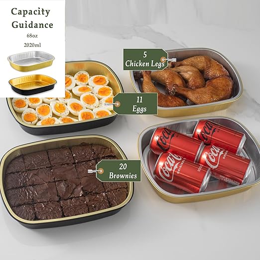 Oval Aluminum Foil Catering Trays with Lids (5 Pack) – 2X Thicker Heavy Duty Black Serving Platters for Parties, Catering, Takeout & Food Service, 68oz