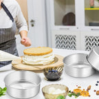 P&P CHEF 8 Inch Cake Pans Set, Round Baking Pan Stainless Steel Layer Birthday Wedding Cake Oven Pans, Non Toxic & Heavy Duty, Deep Side & Mirror Finish, Dishwasher Safe, (3Pcs)