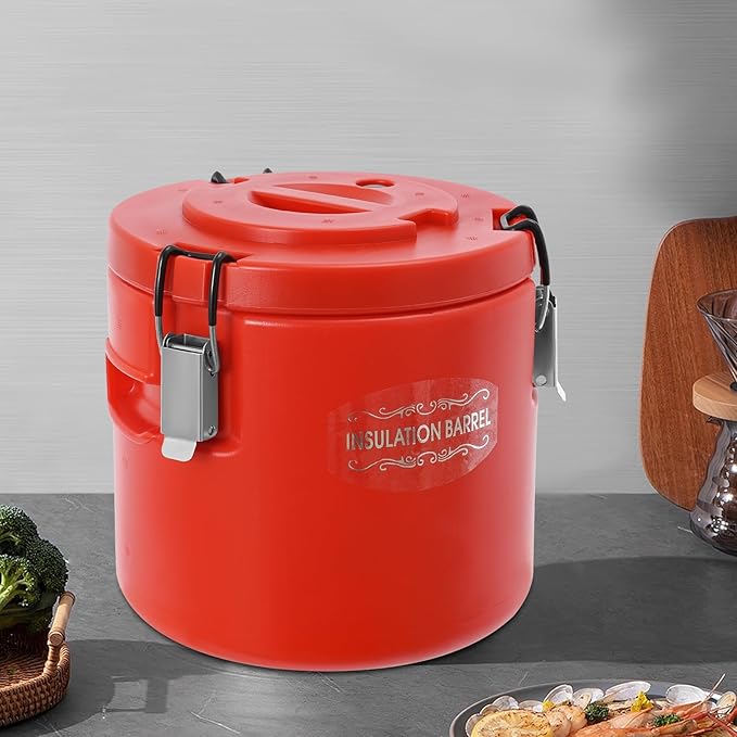 Eapmic 5.28Qt Insulated Food Container, Stainless Steel Container, 5L Commercial Soup Carrier 15 Hours Heat Preservation for Hot and Cold Food Storage Restaurant Canteen Home Lunch Use (Red, 5L)