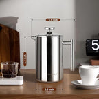 Secura French Press Coffee Maker, 304 Grade Stainless Steel Insulated Coffee Press with 2 Extra Screens, 12oz (0.35 Litre), Silver