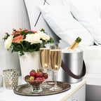 3L Large Ice Bucket with Lid, Scoop, Ice Tong, Strainer & Leather Handle Keep Ice Frozen Longer Large Wine Ice Buckets for Parties,Cocktail Bar, Chilling Beer Champagne, Dark Brown Handle 3L