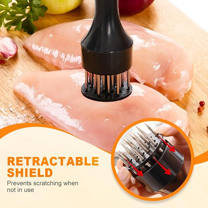 Stainless Steel Meat Tenderizer Tool, Meat Mallet Pounder with 21 Sharp Needles for Tenderizing and Pounding Steak, Beef Pork Chicken BBQ And Poultry (BLACK)