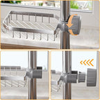 LONIN Stainless Steel Kitchen Sink Organizer Caddy – Over Faucet Sponge & Brush Holder, Rust-Resistant, Adjustable Universal Fit Faucet Rack, Quick Drain Sink Space Saver