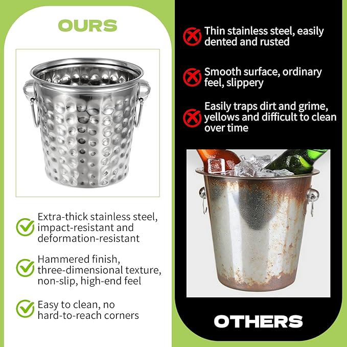 3 Pack Ice Buckets with Handles and Tongs, 3L Metal Beverage Tubs for Ice and Drinks, Wine and Champagne Chiller Buckets for Bar, Party, BBQ, Indoor Outdoor Use