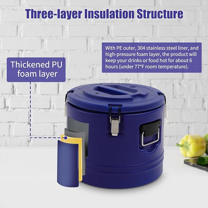 Insulated Soup Container 7.9 Gallon Commercial Food Warmer for Hot&Cold Food, Hot Box for Catering, Food Cooler Soup Carrier for Restaurant, Canteen 6H Insulation Time