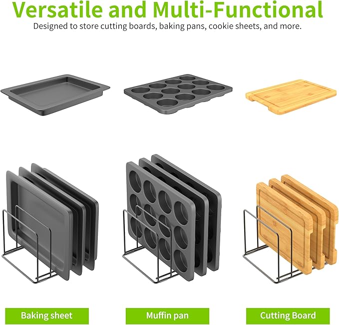 Kitchen Organizer Rack - 4-Slot Heavy-Duty Holder for Cutting Boards,Cookware – Rust-Resistant, Space-Saving Design with Non-Slip Feet for Countertop and Cabinet Storage (1 Pack)